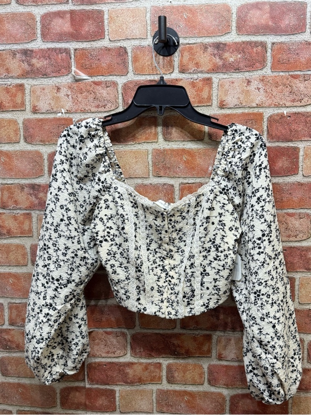 Puff-Sleeve romantic corset Cream& Black Floral crop top by Altar’d State